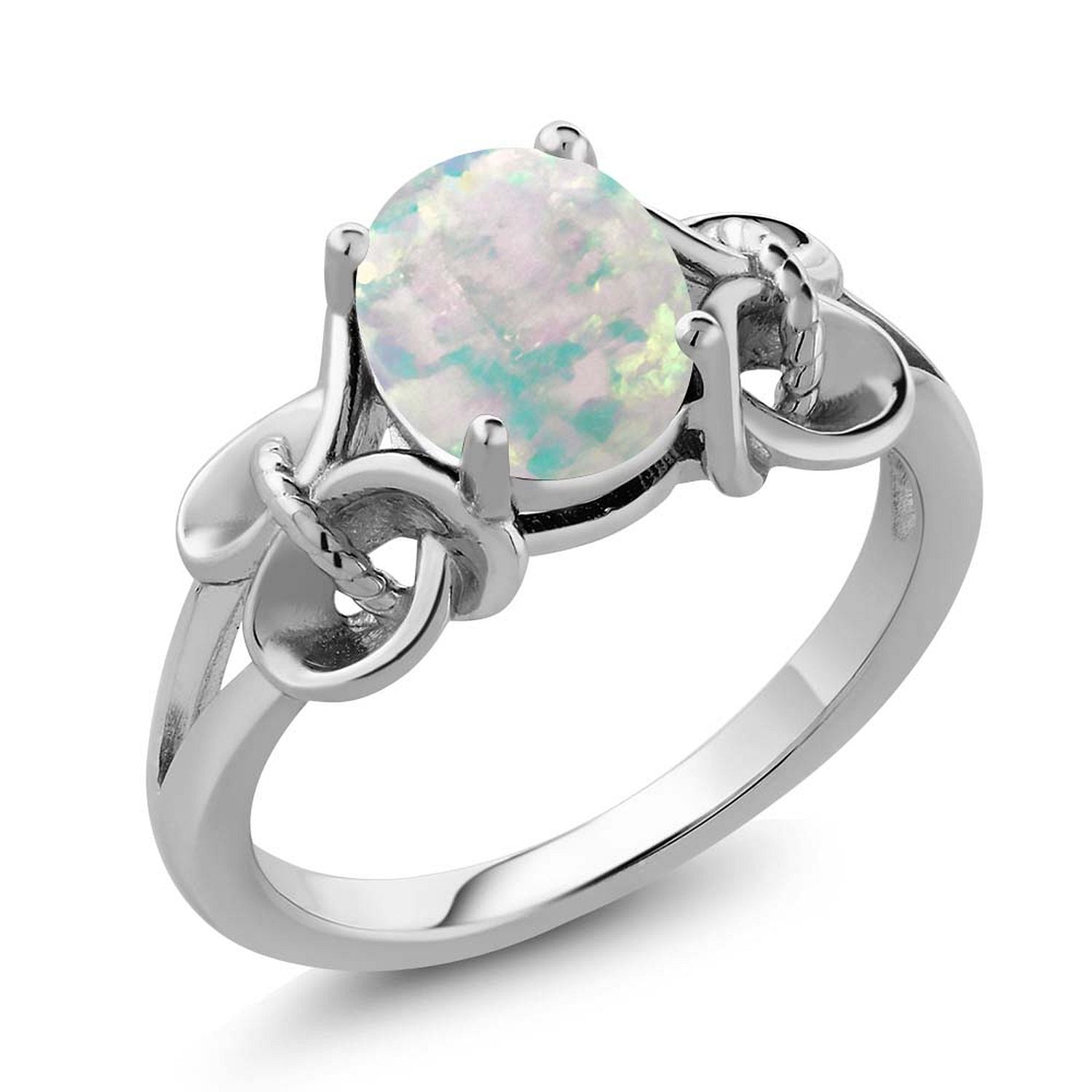 White Opal-Cabochon - October_8_Ring in 925 Sterling Silver