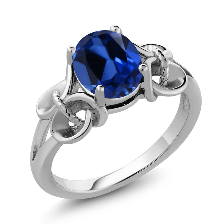 Blue Created Sapphire_5_Ring in 925 Sterling Silver