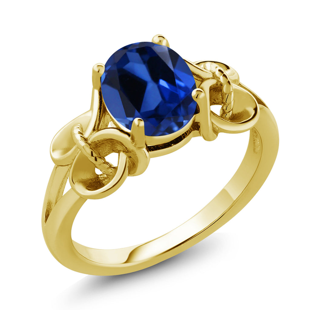 Created Sapphire - September_6_Ring in 925 Yellow Gold Plated Silver