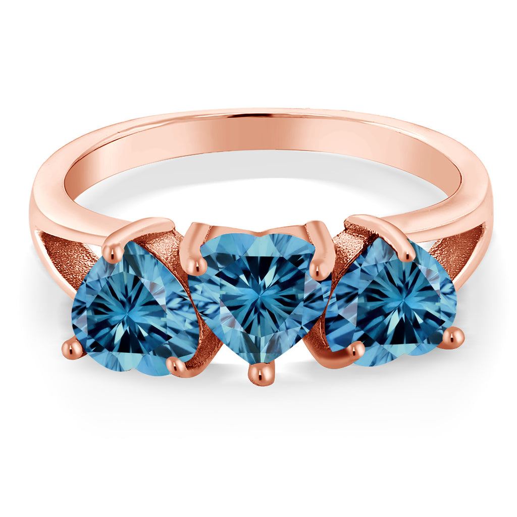 Persian Blue Moissanite - April_8_Ring in 925 Rose Gold Plated Silver