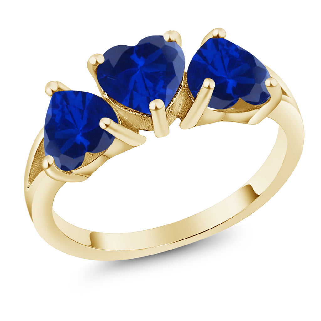 Blue Created Sapphire - September_9_Ring in 925 Yellow Gold Plated Silver