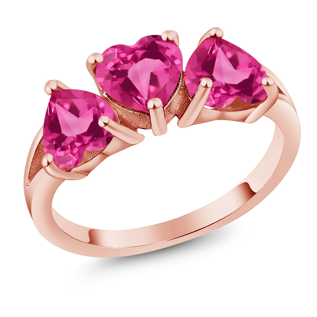 Pink Created Sapphire - September_9_Ring in 925 Rose Gold Plated Silver