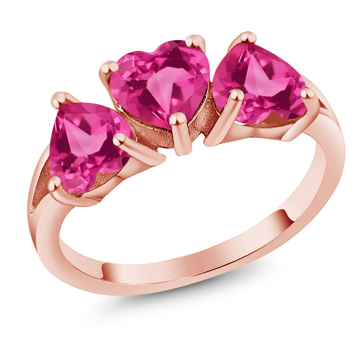 Pink Created Sapphire - September_8_Ring in 925 Rose Gold Plated Silver
