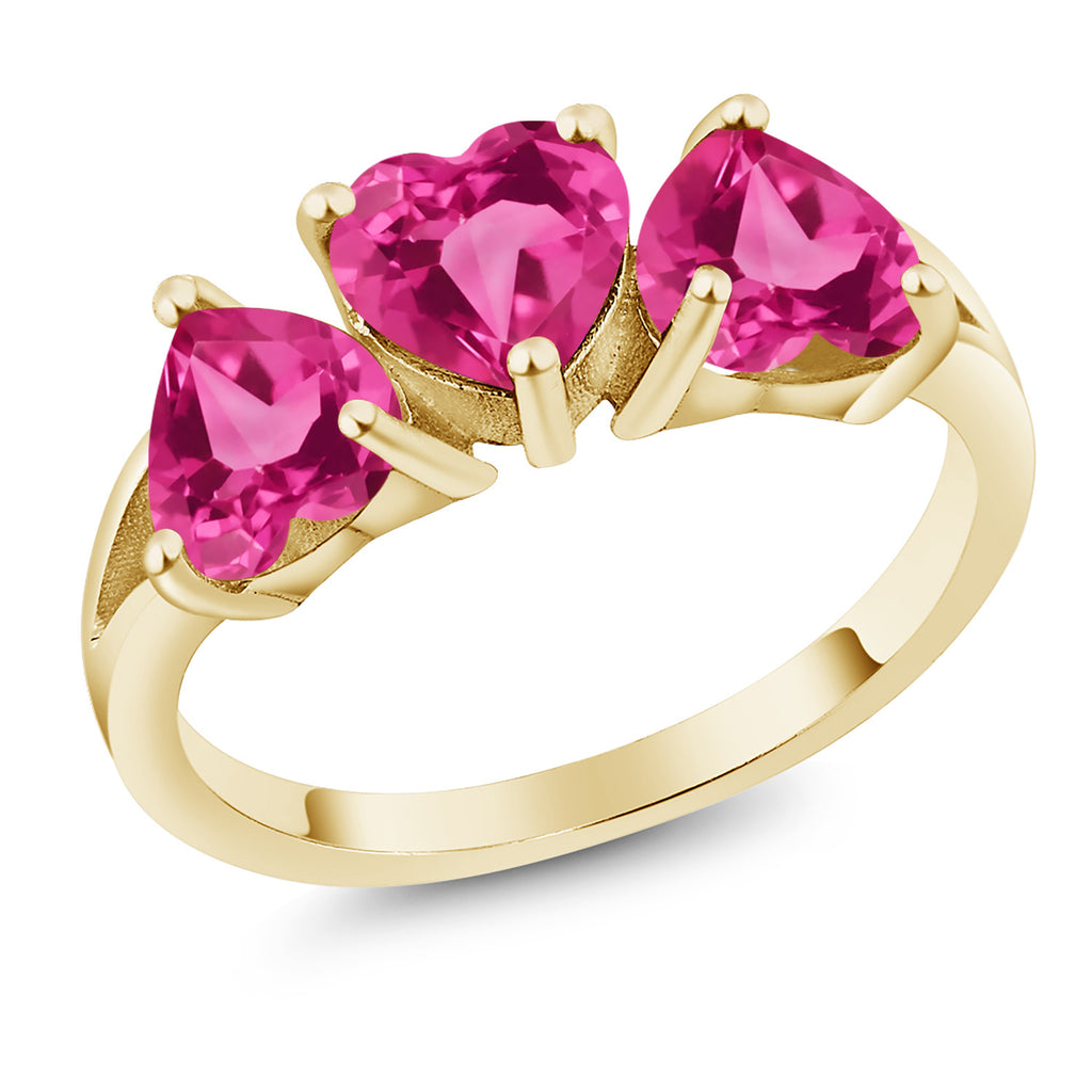 Pink Created Sapphire - September_6_Ring in 925 Yellow Gold Plated Silver