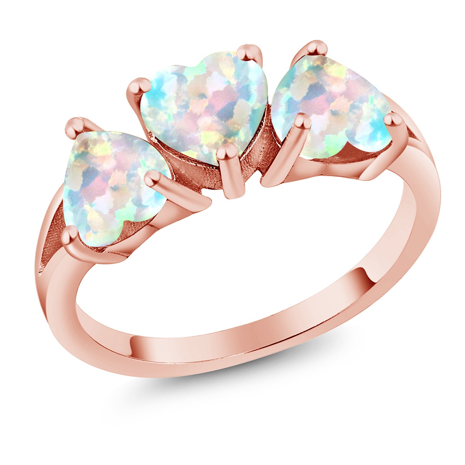 White Simulated Opal - October_8_Ring in 925 Rose Gold Plated Silver