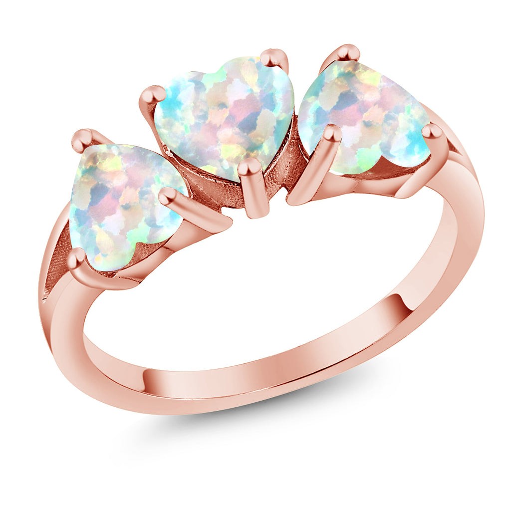 White Simulated Opal - October_9_Ring in 925 Rose Gold Plated Silver