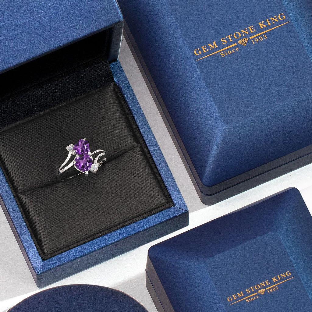 Amethyst and Diamond_8_Ring in 925 Sterling Silver
