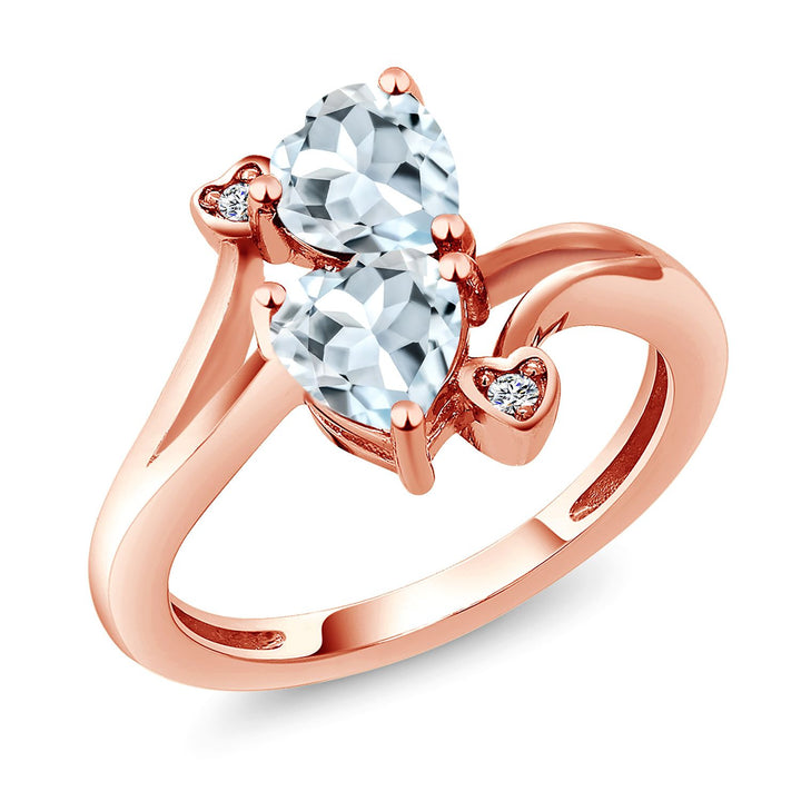 Aquamarine and Lab Grown Diamond_6_Ring in 925 Rose Gold Plated Silver