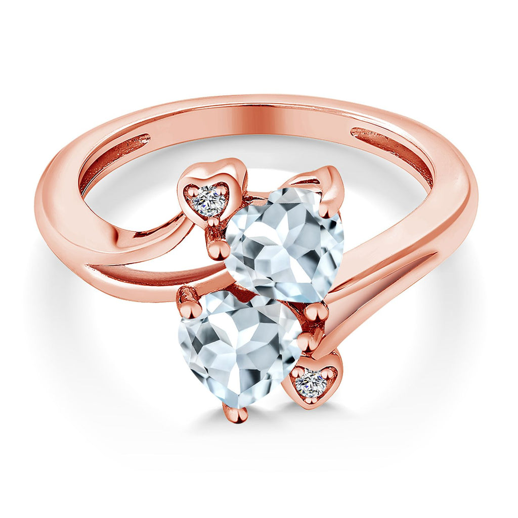 Aquamarine and Lab Grown Diamond_6_Ring in 925 Rose Gold Plated Silver