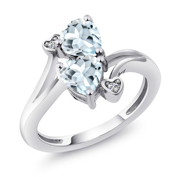Gem Stone King 925 Sterling Silver Double Heart Promise Ring for Women | 6MM Gemstone Birthstone with 1.5MM White Lab Grown Diamond Accents | 2-Stone Fine Jewelry for Engagement Wedding Anniversary | Size 5-9
