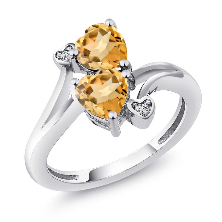 Gem Stone King 925 Sterling Silver Double Heart Promise Ring for Women | 6MM Gemstone Birthstone with 1.5MM White Lab Grown Diamond Accents | 2-Stone Fine Jewelry for Engagement Wedding Anniversary | Size 5-9