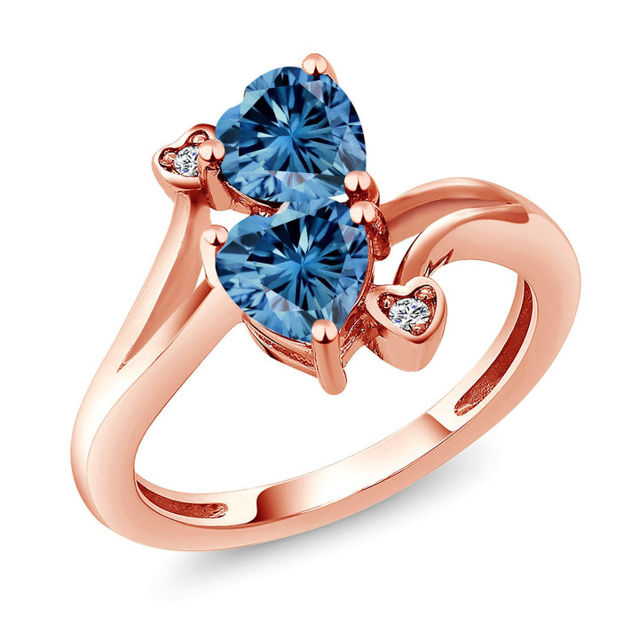 Persian Blue Moissanite - April_5_Ring in 925 Rose Gold Plated Silver