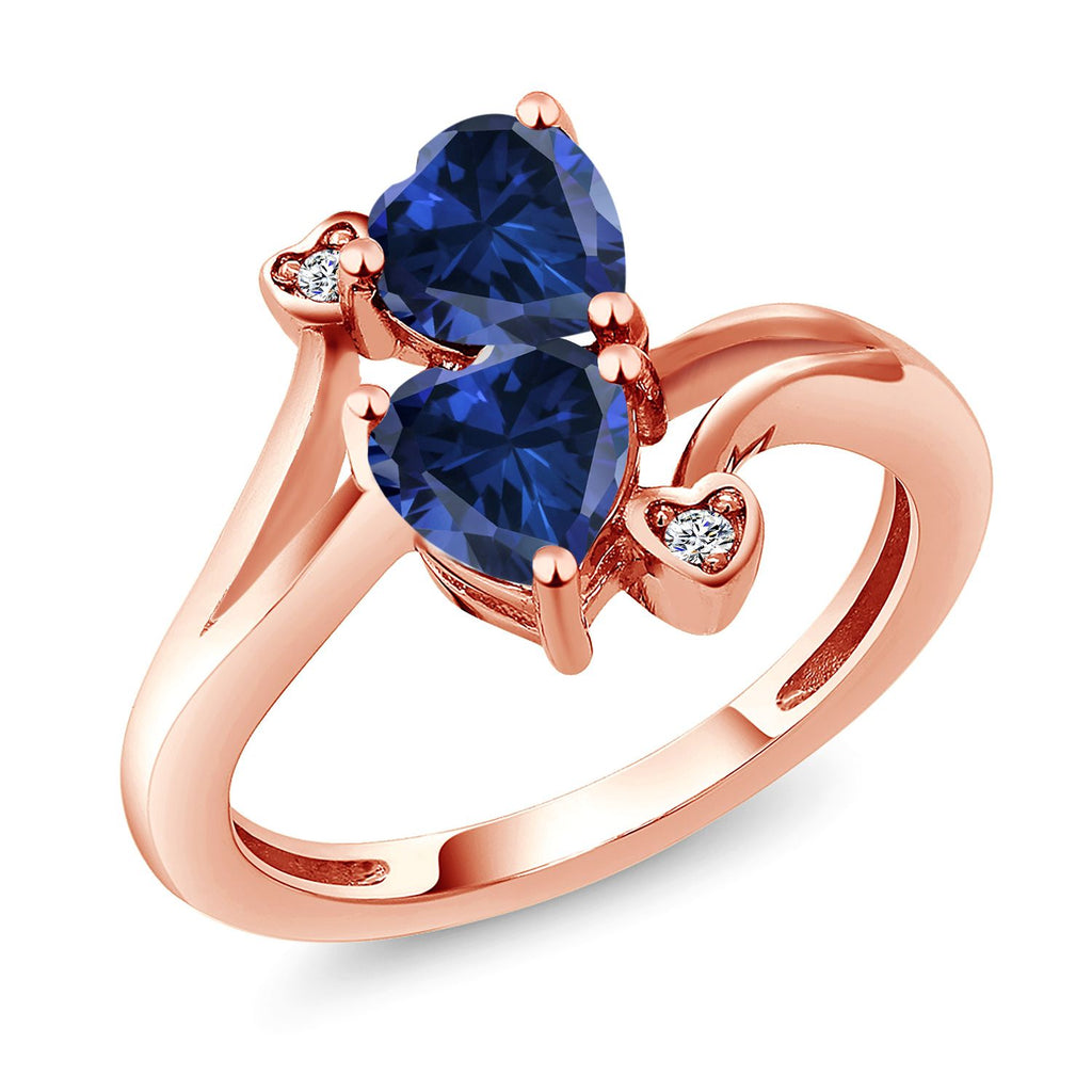 Blue Created Sapphire - September_9_Ring in 925 Rose Gold Plated Silver