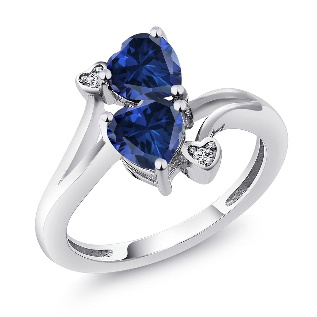 Gem Stone King 925 Sterling Silver Double Heart Promise Ring for Women | 6MM Gemstone Birthstone with 1.5MM White Moissanite Accents | 2-Stone Fine Jewelry for Engagement Wedding Anniversary | Size 5-9