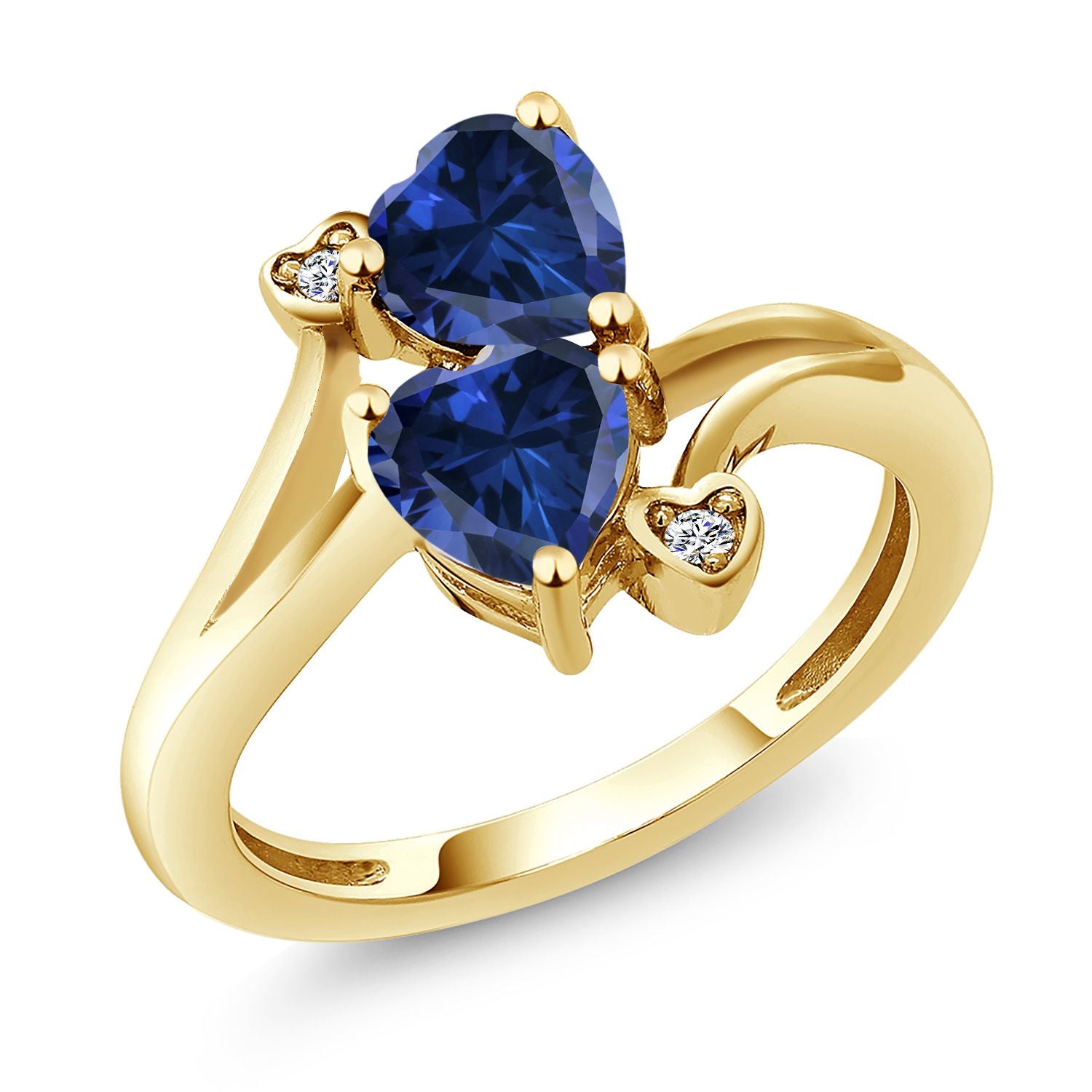 Blue Created Sapphire - September_9_Ring in 18K Yellow Gold Plated Silver