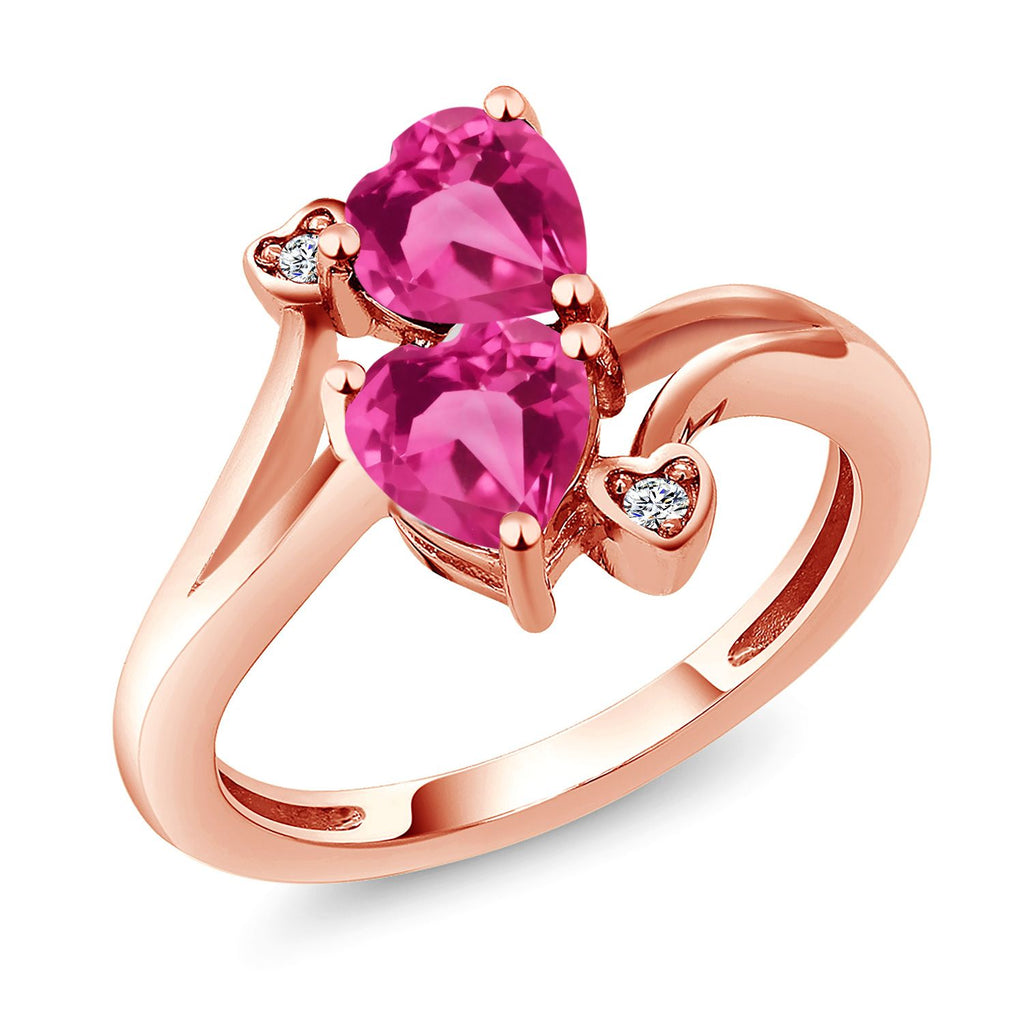 Pink Created Sapphire - September_8_Ring in 925 Rose Gold Plated Silver