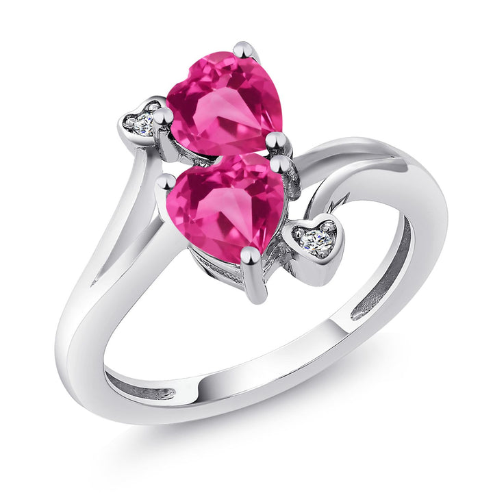 Gem Stone King 925 Sterling Silver Double Heart Promise Ring for Women | 6MM Gemstone Birthstone with 1.5MM White Lab Grown Diamond Accents | 2-Stone Fine Jewelry for Engagement Wedding Anniversary | Size 5-9