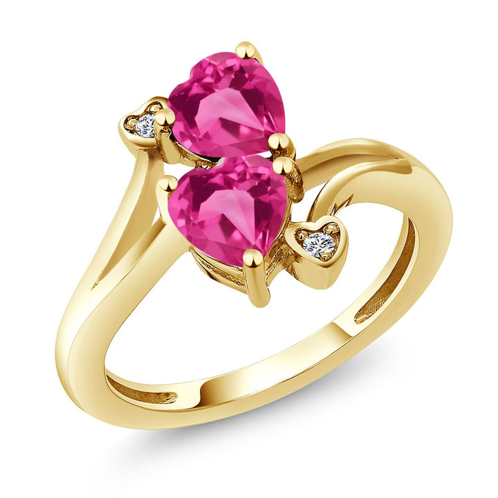 Gem Stone King Double Heart Promise Ring for Women in 18K Yellow Gold Plated Silver | 6MM Gemstone Birthstone with 1.5MM Lab Grown Diamond Accents | 2-Stone Fine Jewelry for Engagement Wedding Anniversary | Size 5-9