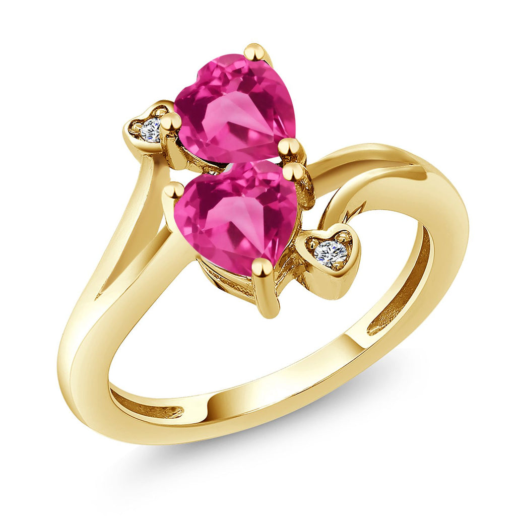 Pink Created Sapphire - September_7_Ring in 18K Yellow Gold Plated Silver