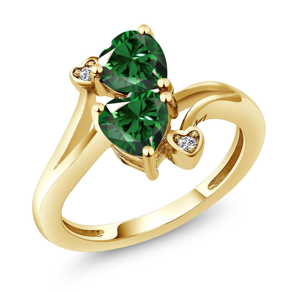 Nano Emerald and Lab Grown Diamond_7_Ring in 18K Yellow Gold Plated Silver