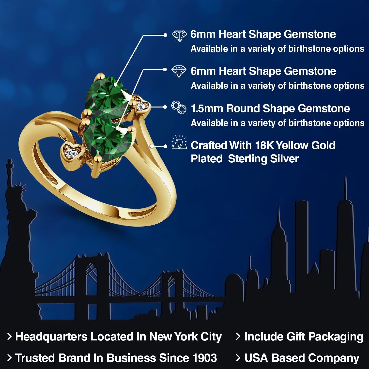Nano Emerald and Lab Grown Diamond_7_Ring in 18K Yellow Gold Plated Silver