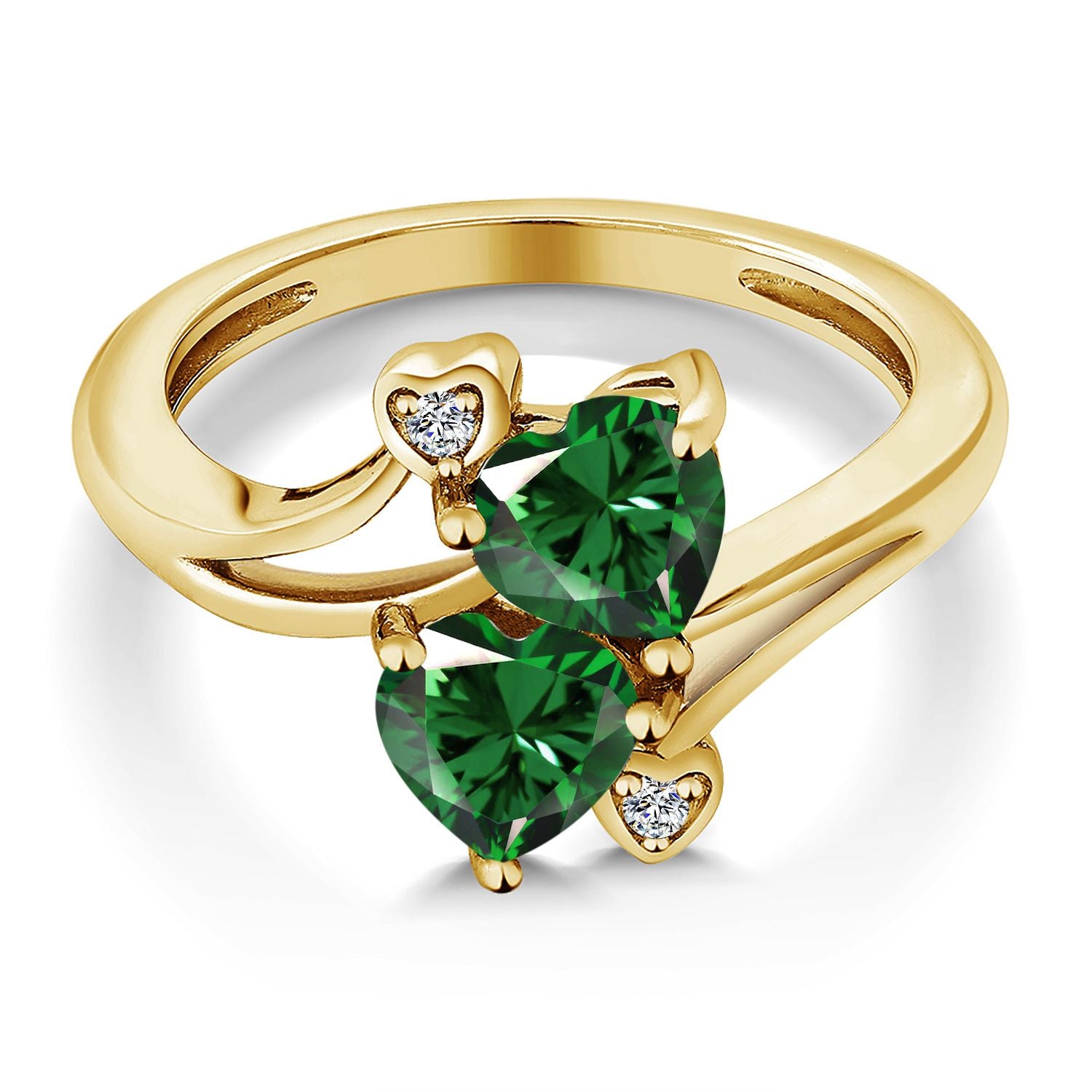 Nano Emerald and Lab Grown Diamond_7_Ring in 18K Yellow Gold Plated Silver
