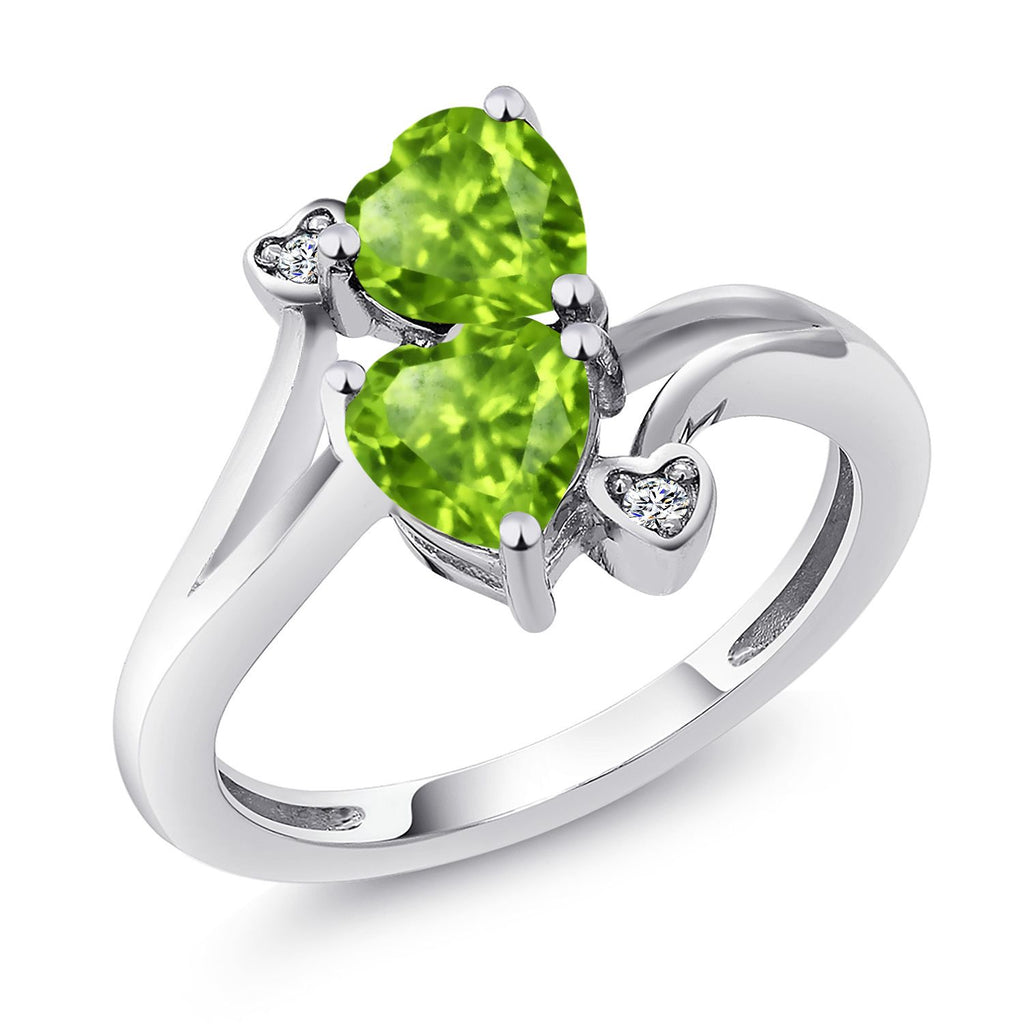 Gem Stone King 925 Sterling Silver Double Heart Promise Ring for Women | 6MM Gemstone Birthstone with 1.5MM White Lab Grown Diamond Accents | 2-Stone Fine Jewelry for Engagement Wedding Anniversary | Size 5-9