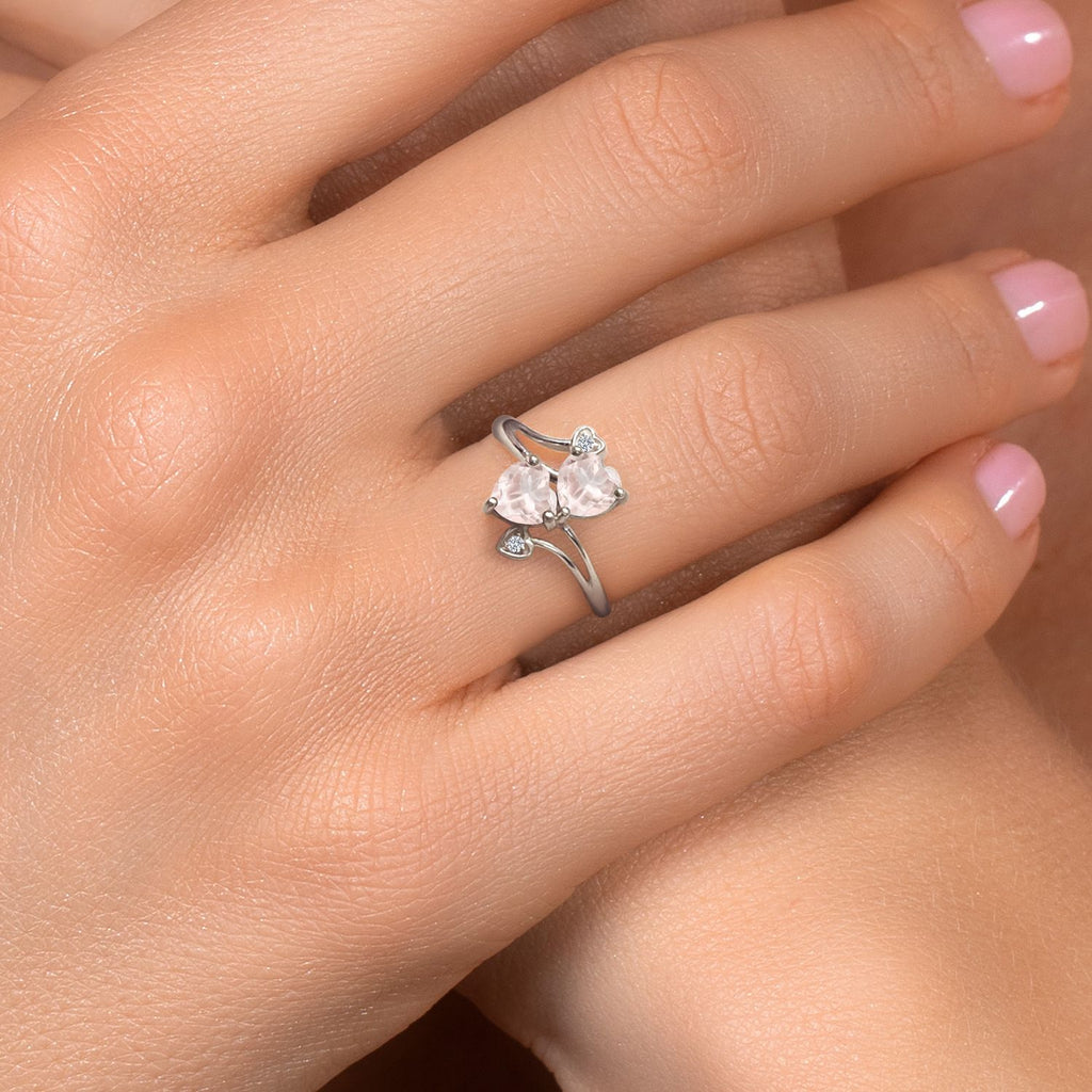 Rose Quartz and Moissanite_7_Ring in 925 Sterling Silver