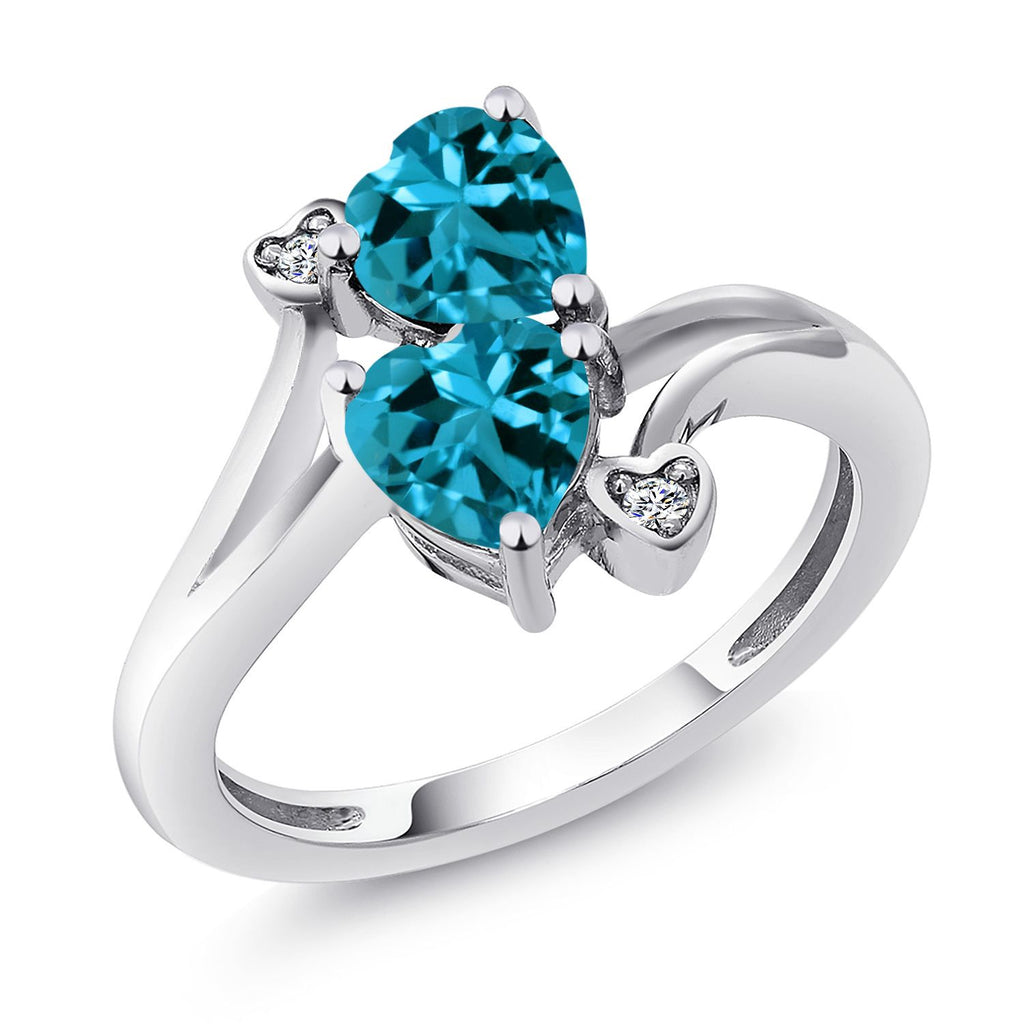 Gem Stone King 925 Sterling Silver Double Heart Promise Ring for Women | 6MM Gemstone Birthstone with 1.5MM White Lab Grown Diamond Accents | 2-Stone Fine Jewelry for Engagement Wedding Anniversary | Size 5-9