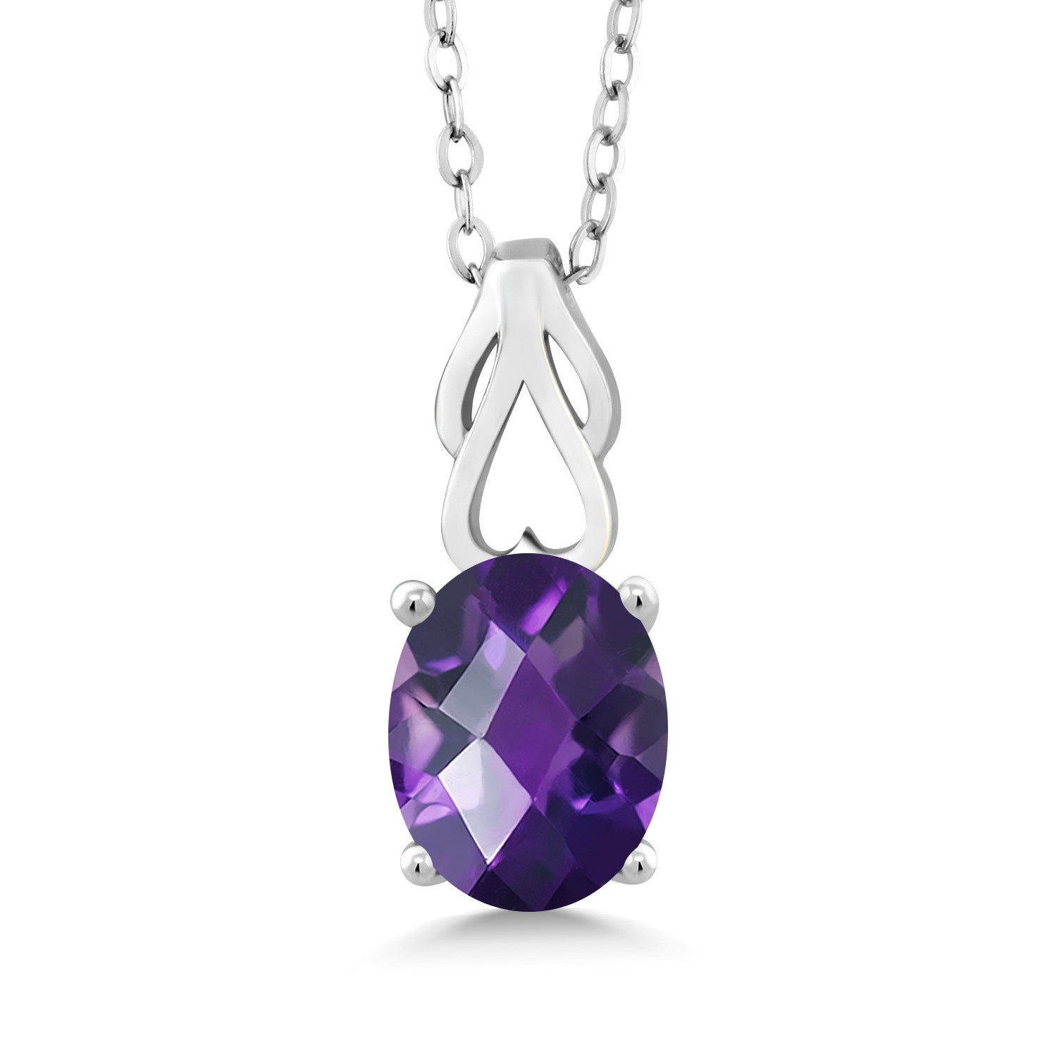 Amethyst-Checkerboard - February_Pendant in 925 Sterling Silver