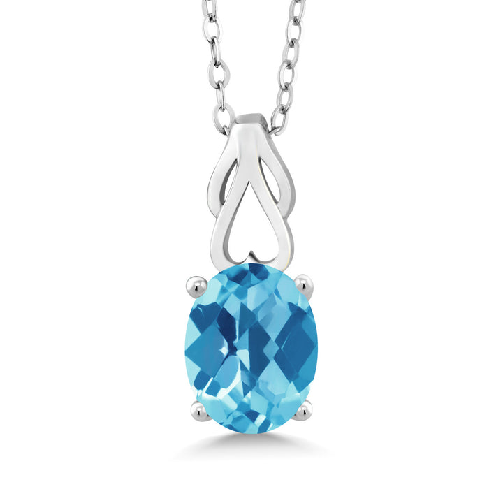 Swiss Blue Topaz-Checkerboard - November_Pendant in 925 Sterling Silver