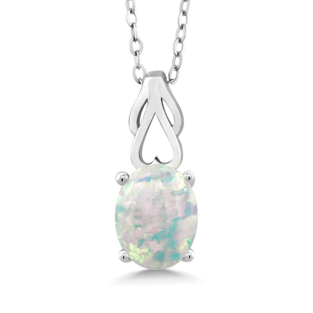 White Simulated Opal-Cabochon - October_Pendant in 925 Sterling Silver