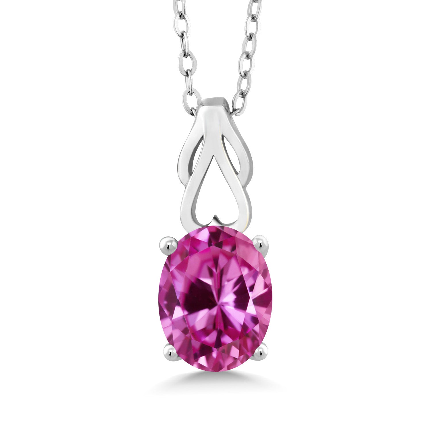 Pink Created Sapphire - September_Pendant in 925 Sterling Silver