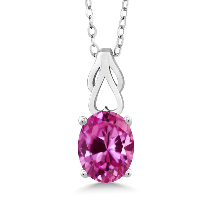 Pink Created Sapphire - September_Pendant in 925 Sterling Silver