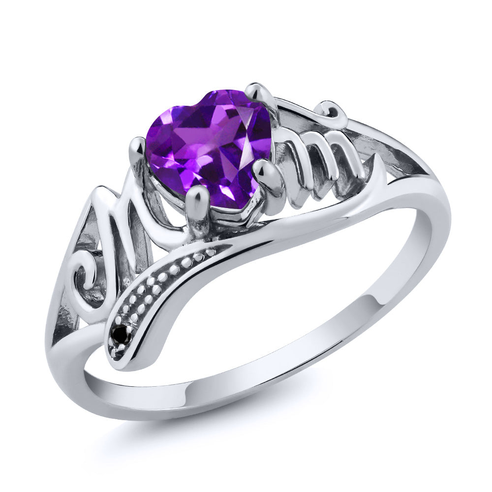 Amethyst - Black Diamond - February_7_Ring in 925 Sterling Silver