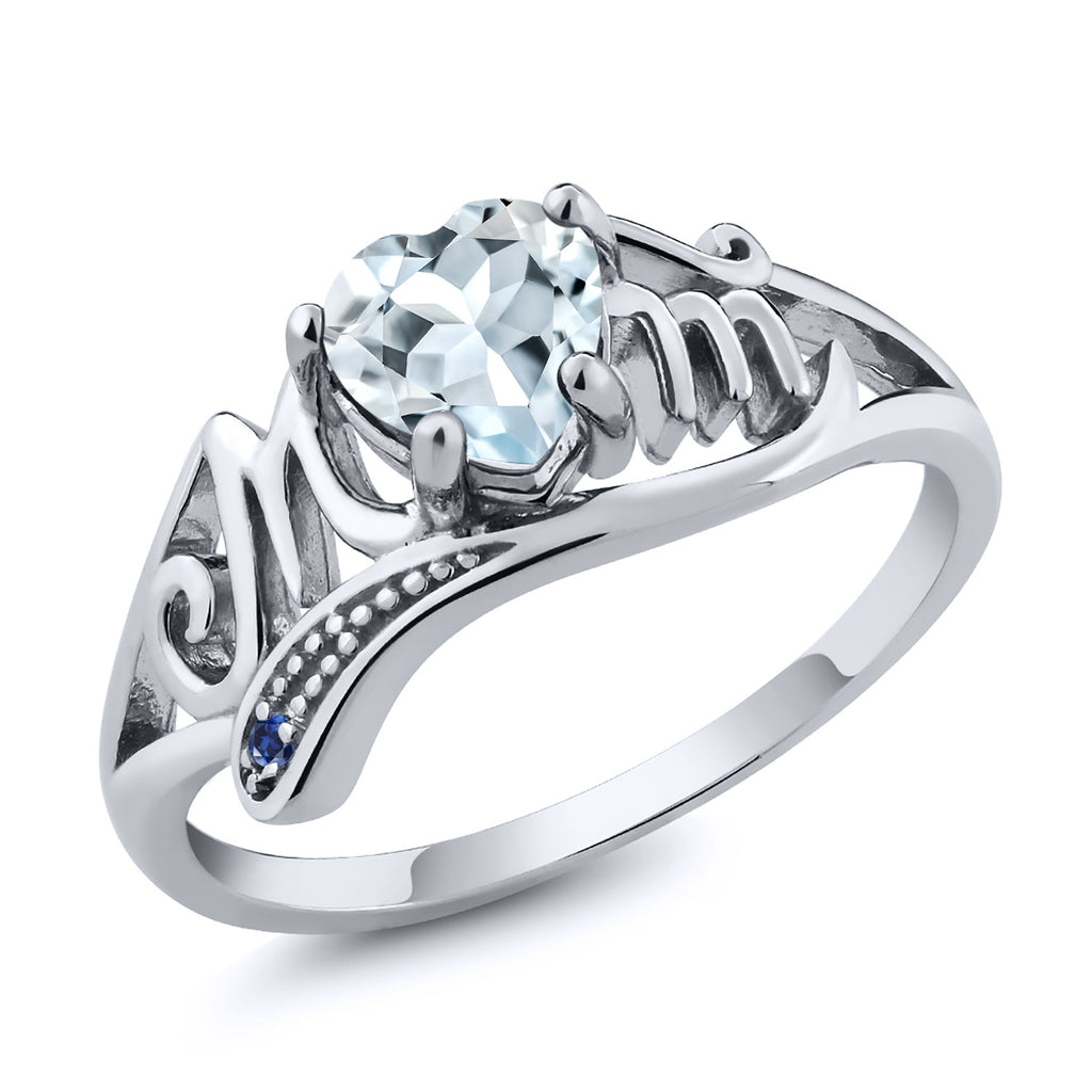 Aquamarine - Blue Created Sapphire - March_6_Ring in 925 Sterling Silver