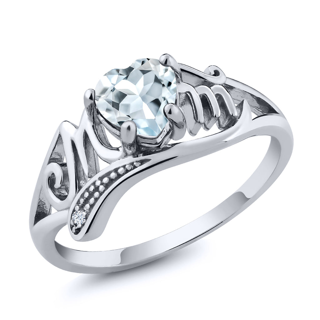 Aquamarine - White Zirconia - March_8_Ring in 925 Sterling Silver