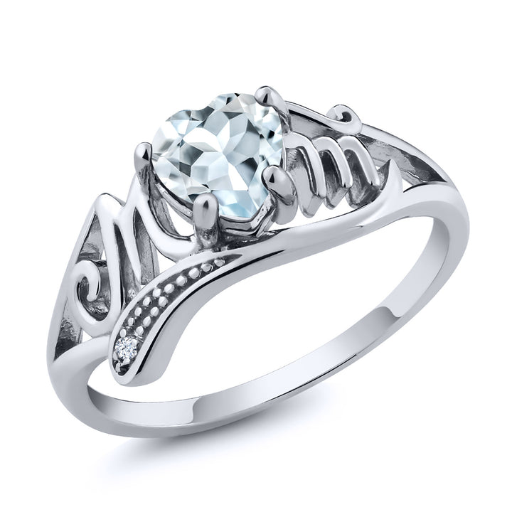 Aquamarine - White Zirconia - March_8_Ring in 925 Sterling Silver