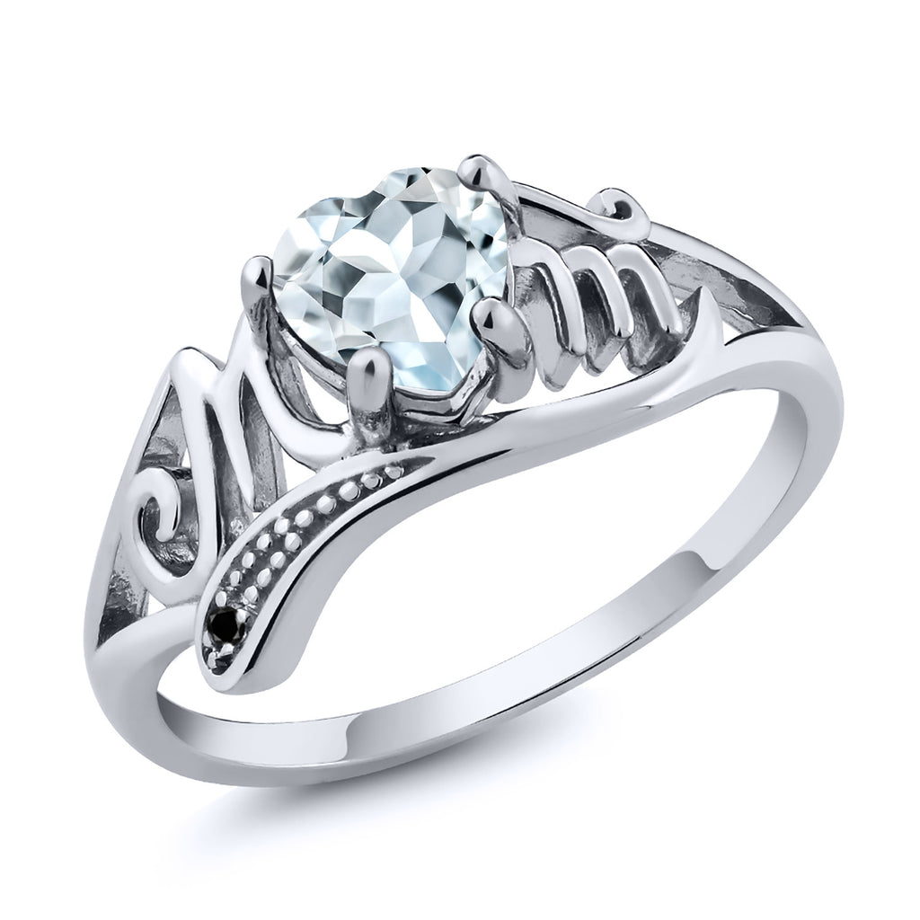 Aquamarine - Black Diamond - March_5_Ring in 925 Sterling Silver
