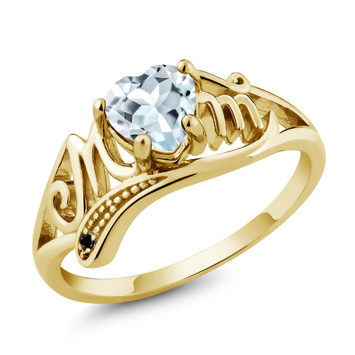 Aquamarine - Black Diamond - March_5_Ring in 925 Yellow Gold Plated Silver