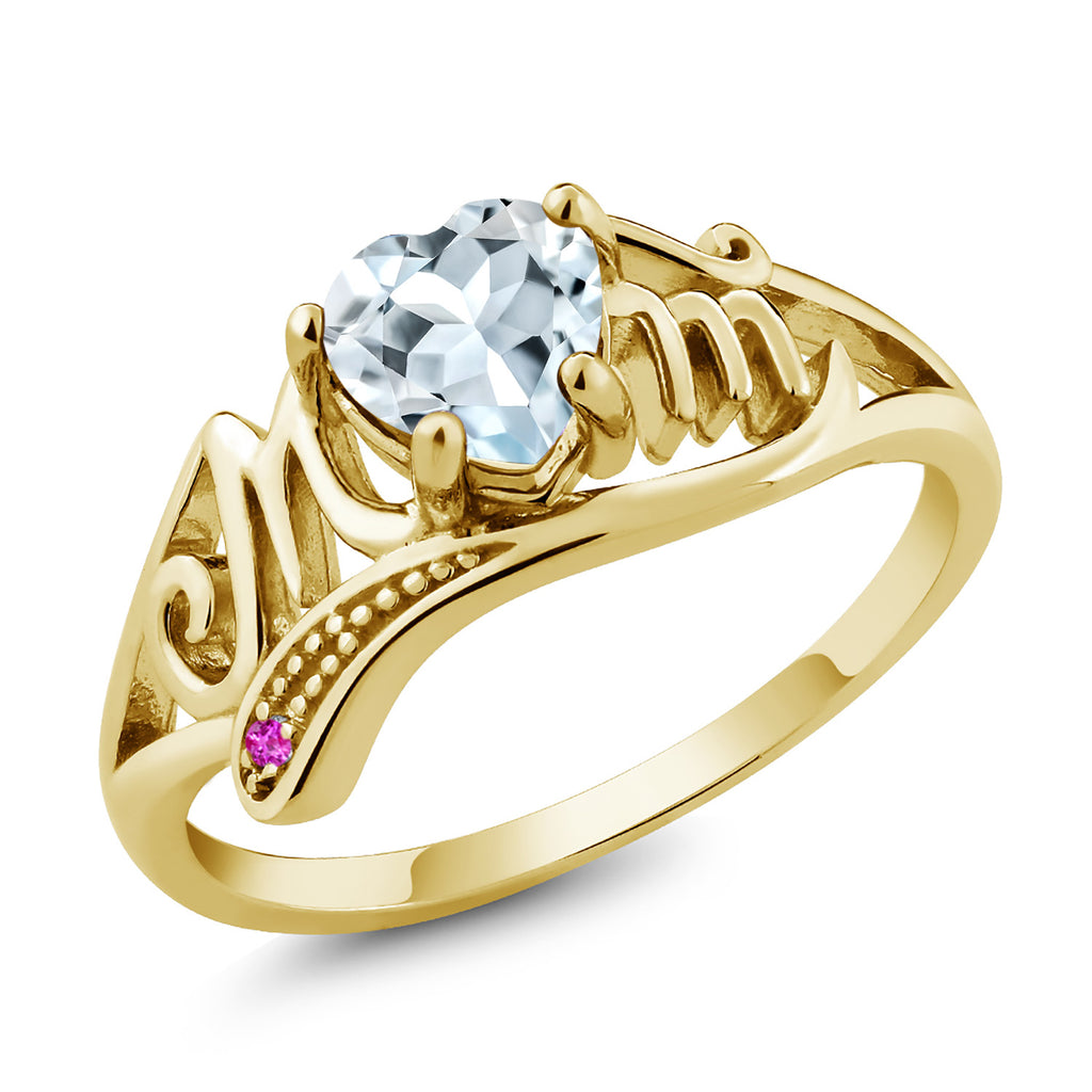Aquamarine - Pink Sapphire - March_8_Ring in 925 Yellow Gold Plated Silver