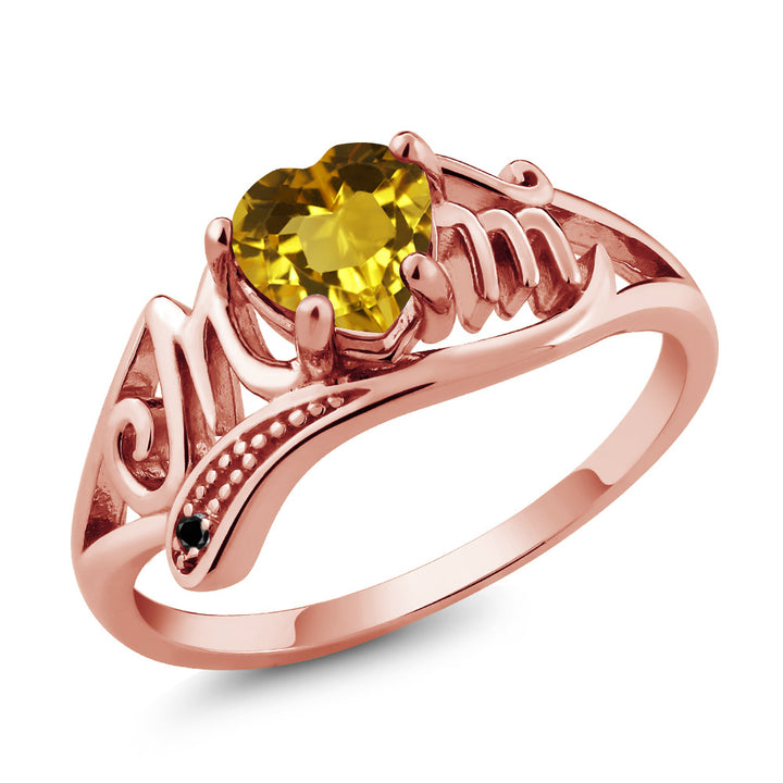 Citrine - Black Diamond - November_5_Ring in 925 Rose Gold Plated Silver