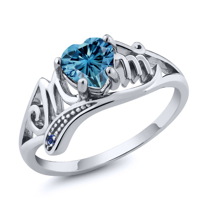 Persian Blue Moissanite - Blue Created Sapphire_5_Ring in 925 Sterling Silver