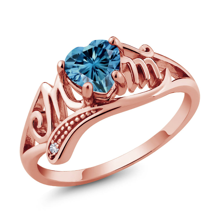 Persian Blue Moissanite - White Created Sapphire_5_Ring in 925 Rose Gold Plated Silver