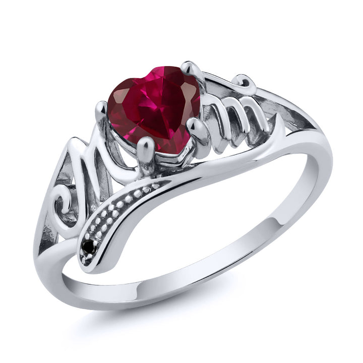 Created Ruby - Black Diamond - July_5_Ring in 925 Sterling Silver