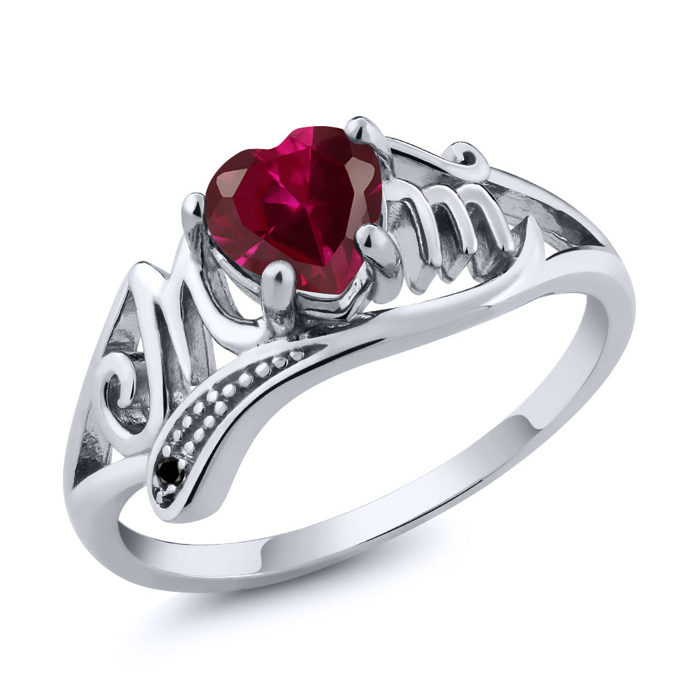 Created Ruby - Black Diamond - July_9_Ring in 925 Sterling Silver