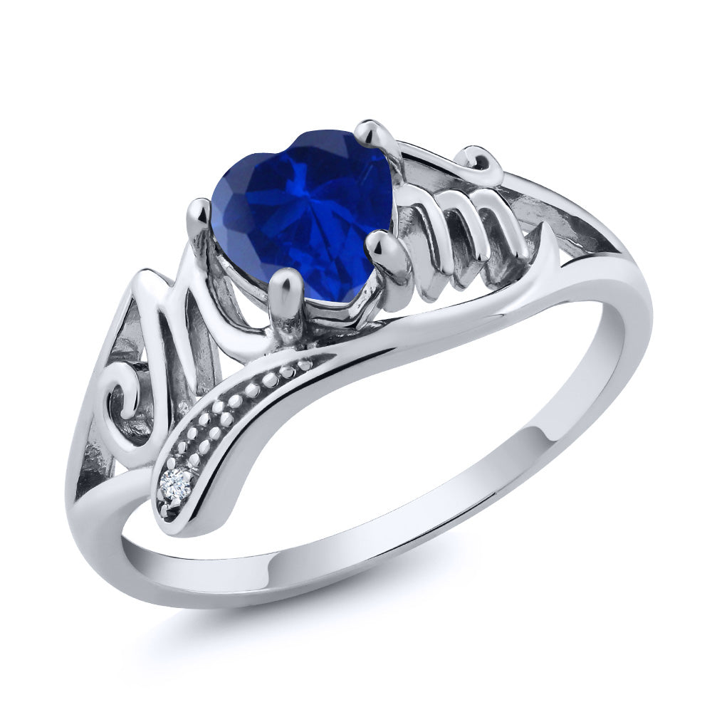 Blue Created Sapphire - White Topaz - September_9_Ring in 925 Sterling Silver