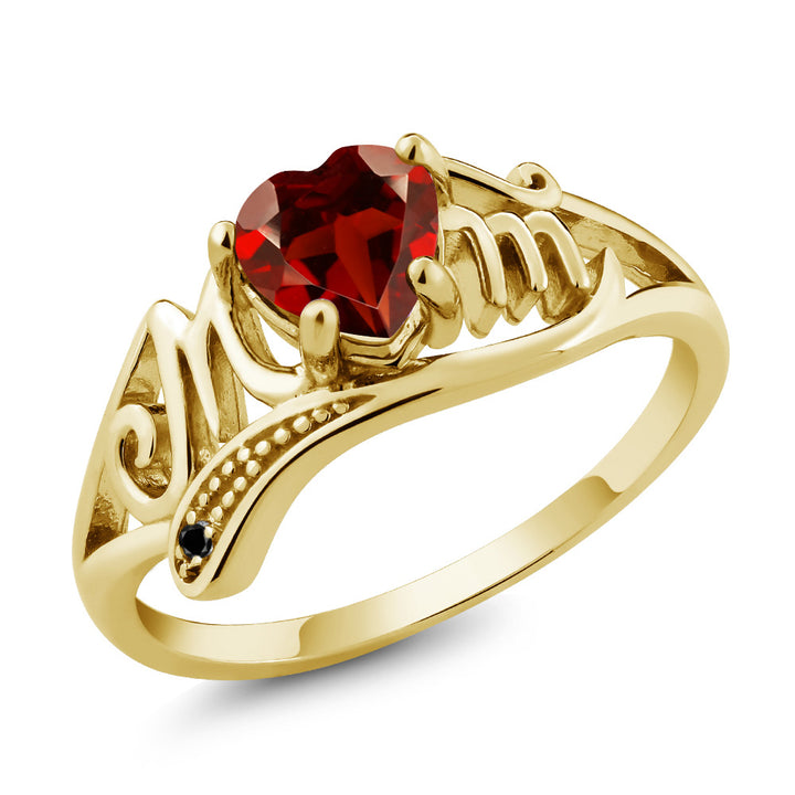 Garnet - Black Diamond - January_5_Ring in 925 Yellow Gold Plated Silver