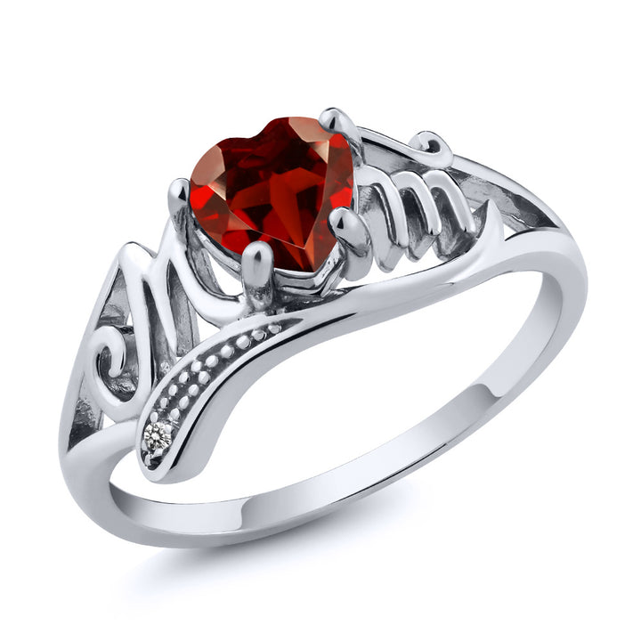 Garnet - White Diamond - January_5_Ring in 925 Sterling Silver