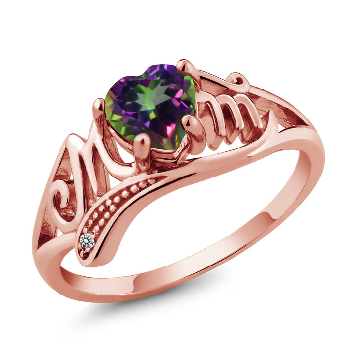 Green Mystic Topaz - White Diamond_5_Ring in 925 Rose Gold Plated Silver